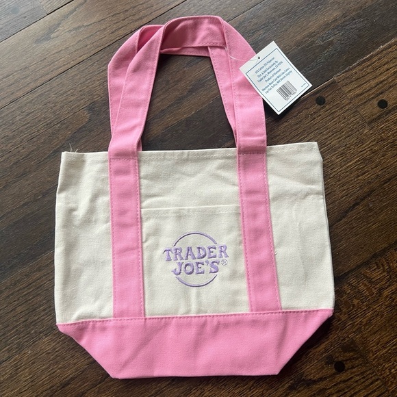 Trader Joe's Pink Mini Canvas Tote Bag NWT - Picture 1 of 1